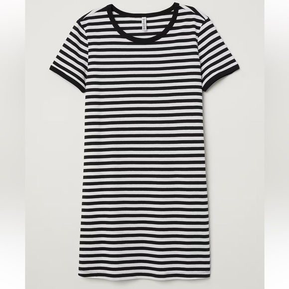 H&M stripped navy/white t-shirt short sleeve short jersey women’s dress s Small - Picture 1 of 5